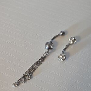 Set Of 2 Belly Rings Faux Diamond Dangle